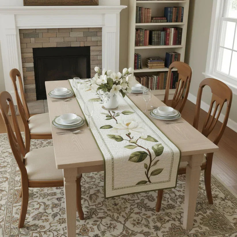 Rustic Magnolia Flower Quilted Tablecloth