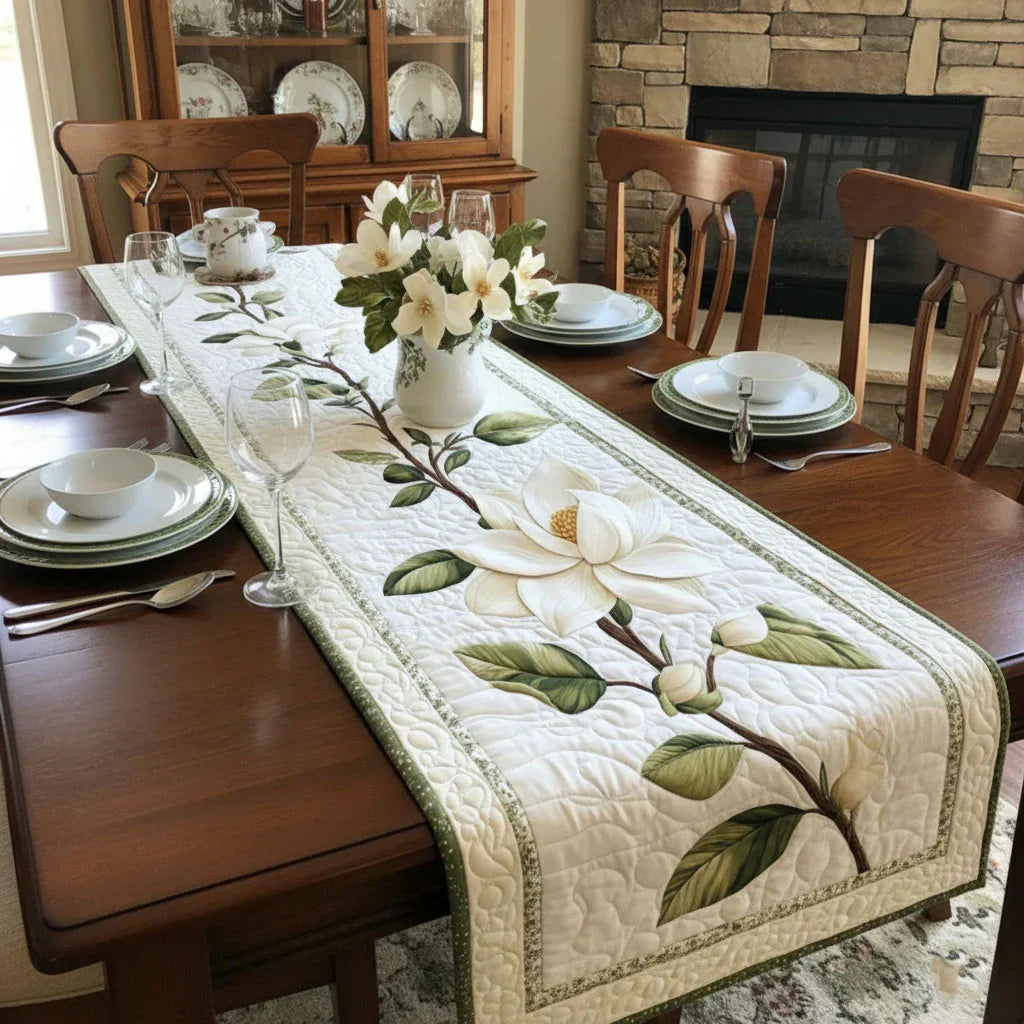 Rustic Magnolia Flower Quilted Tablecloth