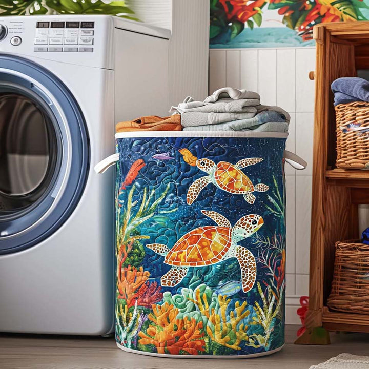 Sea Turtle Design Upholstered Laundry Basket