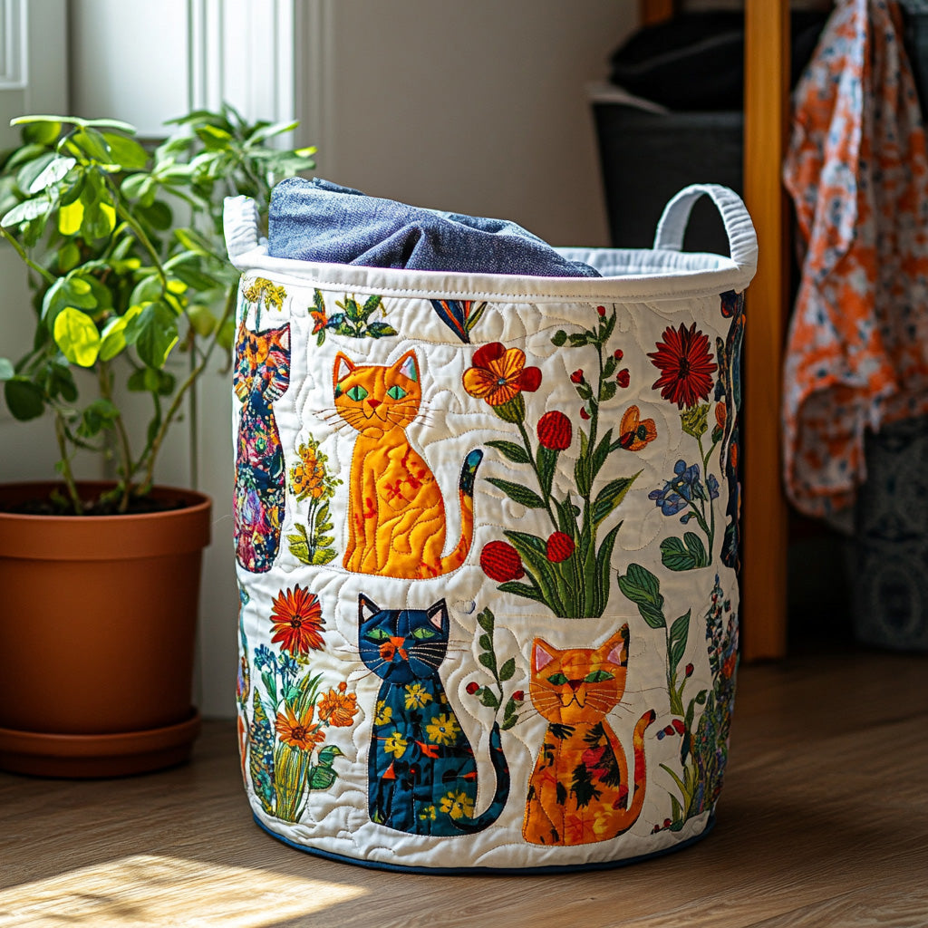 Cat-Themed Fabric Laundry Basket