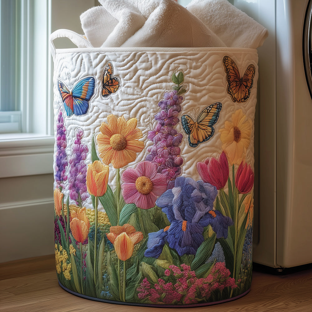 Spring Flower Upholstered Laundry Basket