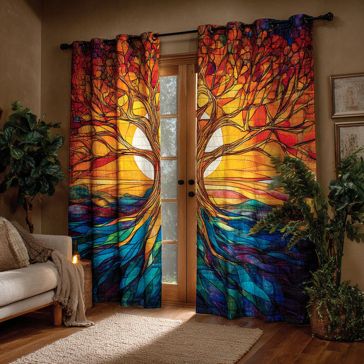 Hanneke - Padded Curtains with Stained Glass Tree of Life Design