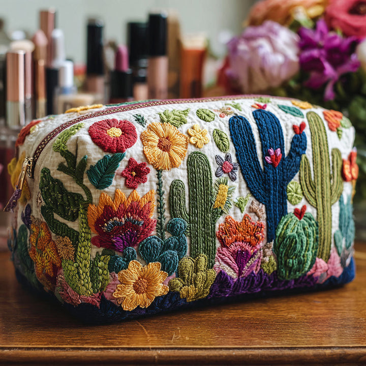 Eline - Succulent-Printed Quilted Toiletry Bag