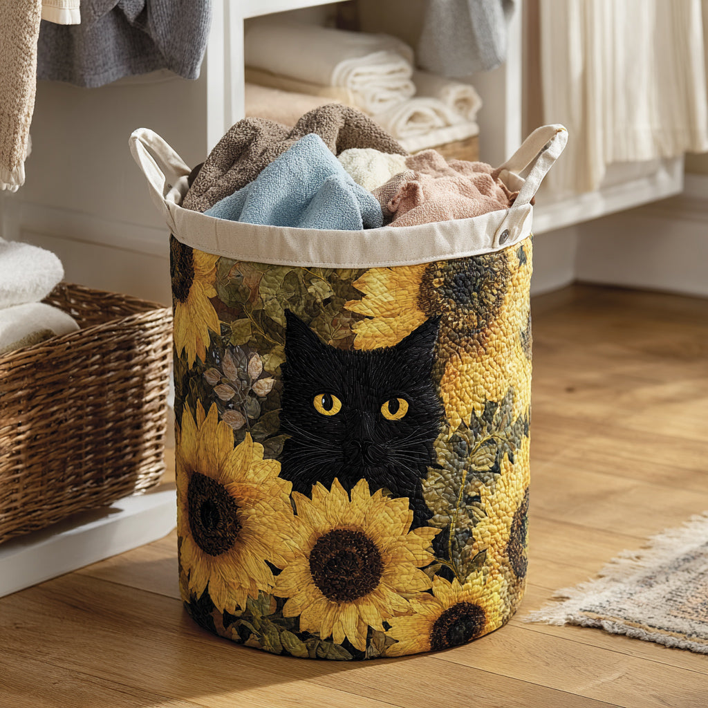 Black Cat & Sunflower Lined Laundry Basket