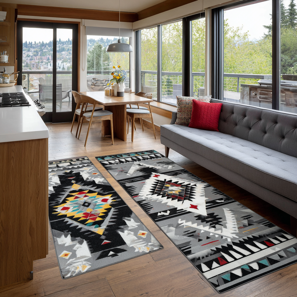 Tess Kitchen Mat in Soft Warm Natural Hues