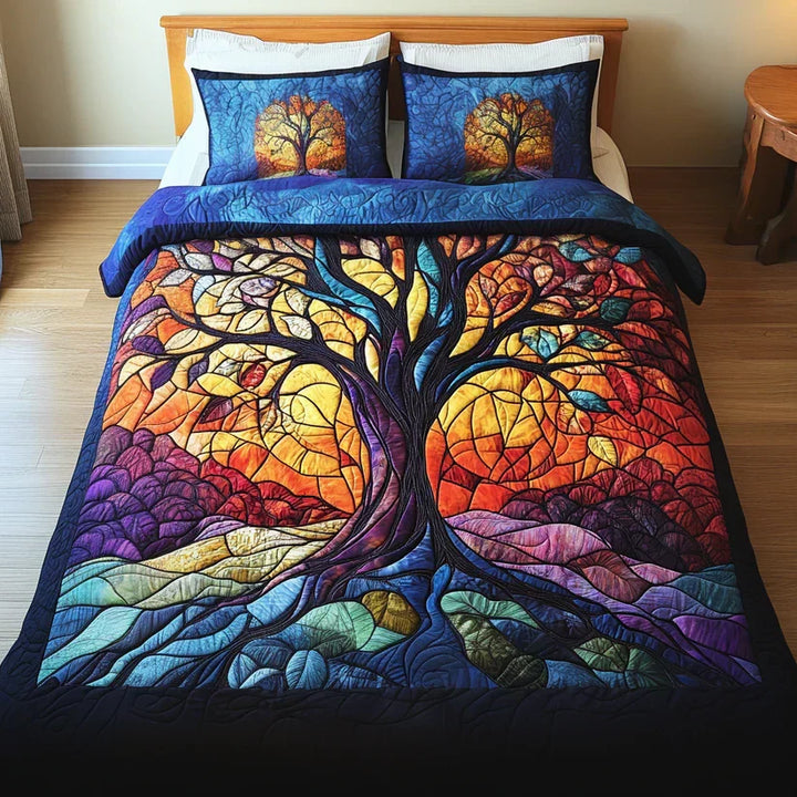 3-Piece Quilted Duvet Cover Set - Tree of Life Design