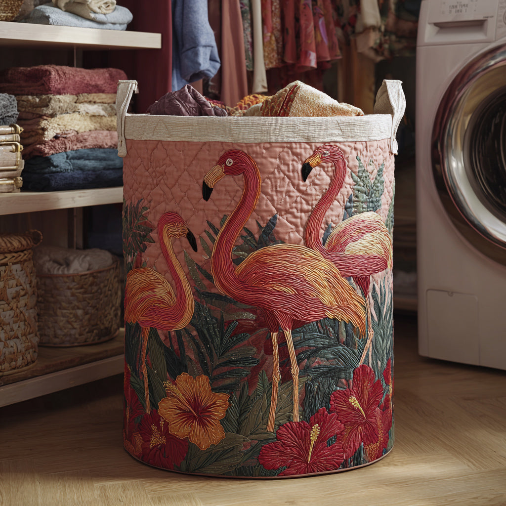Flamingo Sun-Print Upholstered Laundry Basket