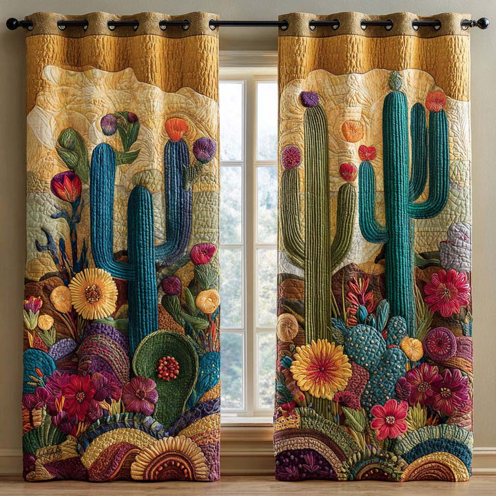 Lotte Turquoise Cactus Flower Quilted Curtains