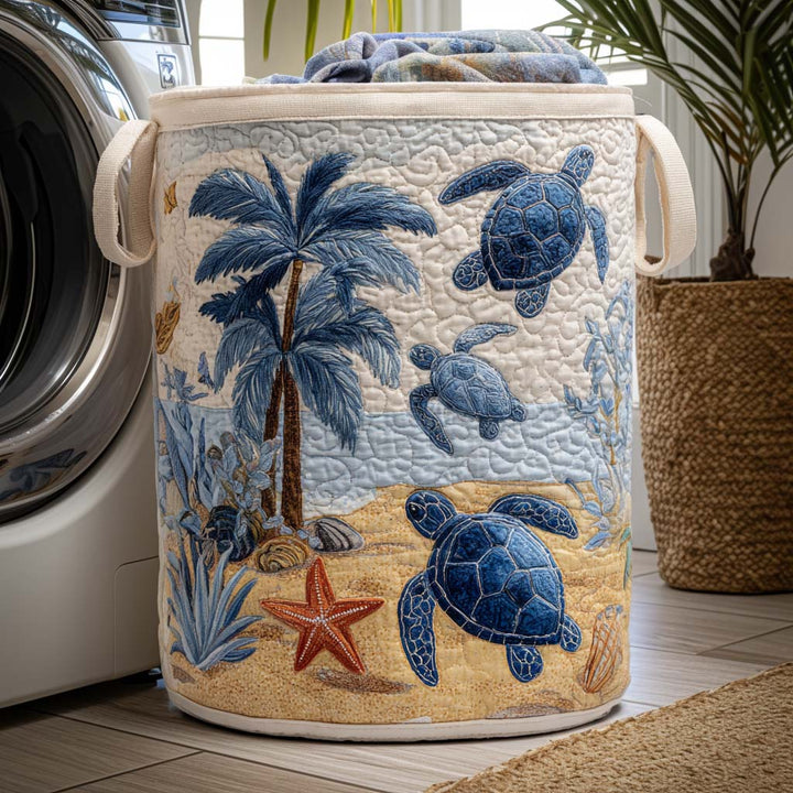 Sea Turtle Design Upholstered Laundry Basket