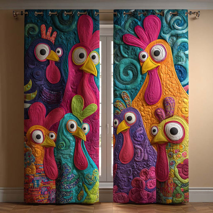 Femke - Colorful Folklore Rooster Quilted Curtains