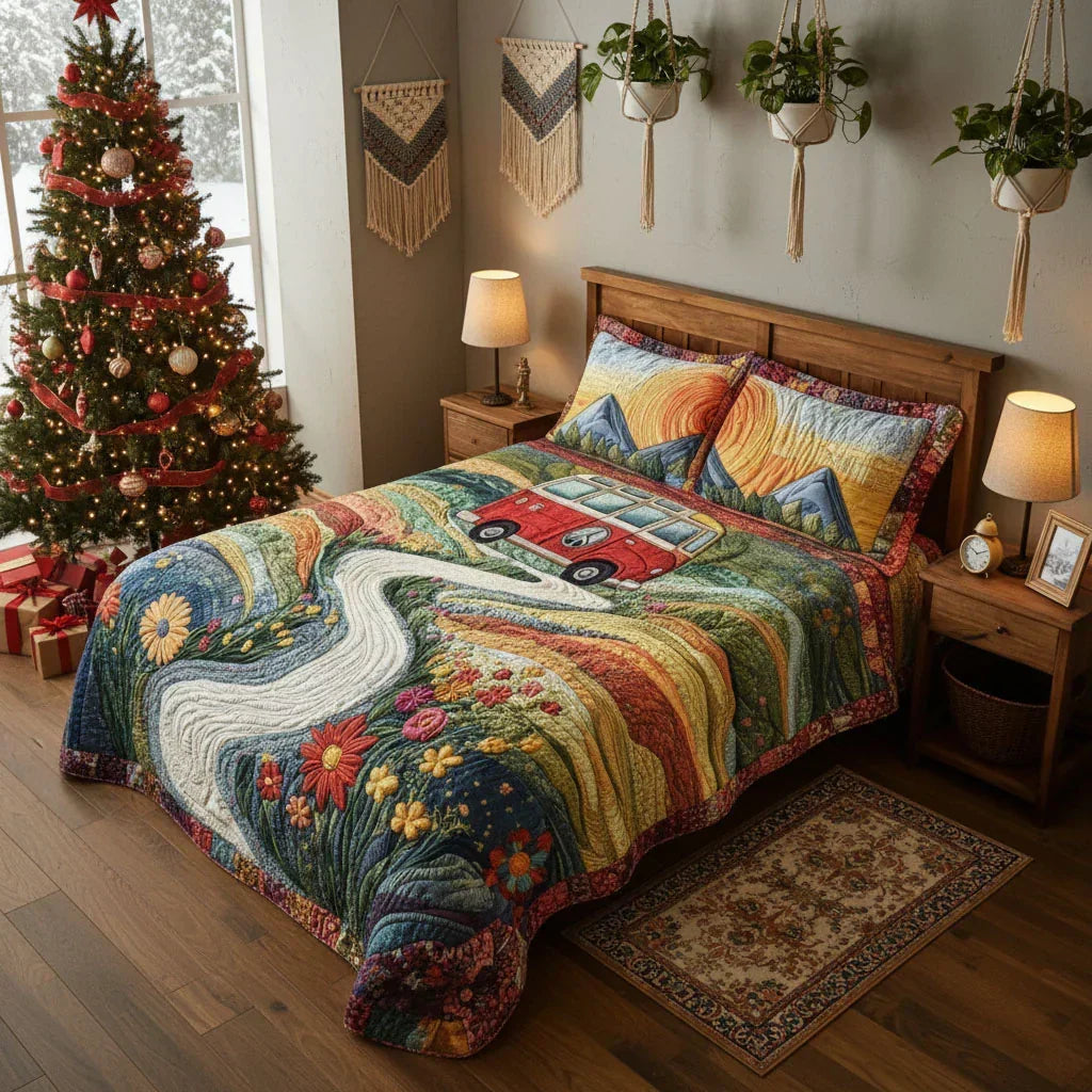 Vintage Travel 3-Piece Quilted Duvet Cover Set
