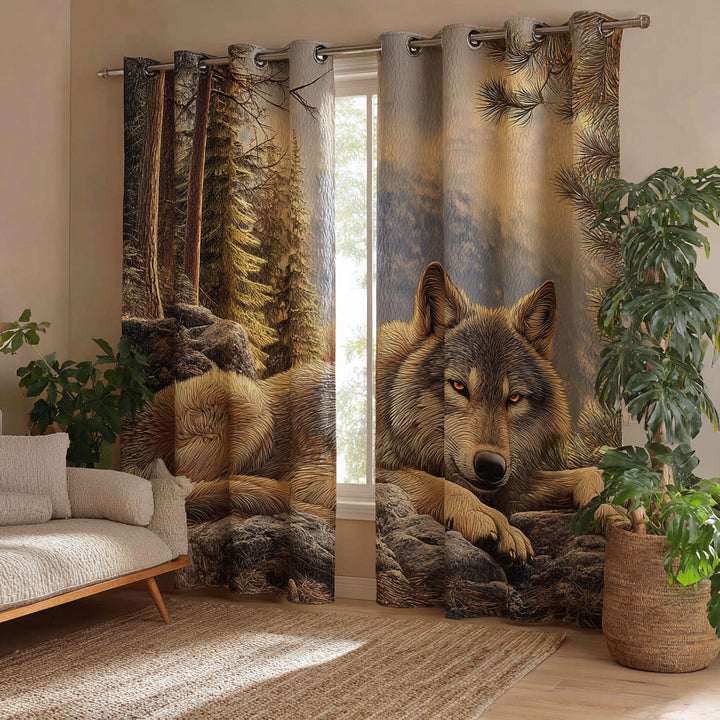 Astrid - Plush Curtains Featuring Wolf Spirit in the Wilderness