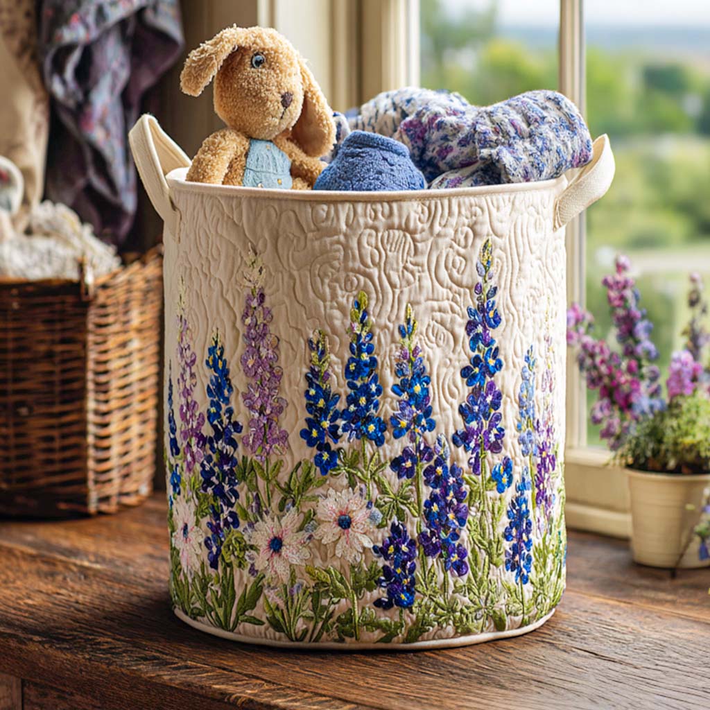 Blue Lupin Upholstered Laundry Basket
