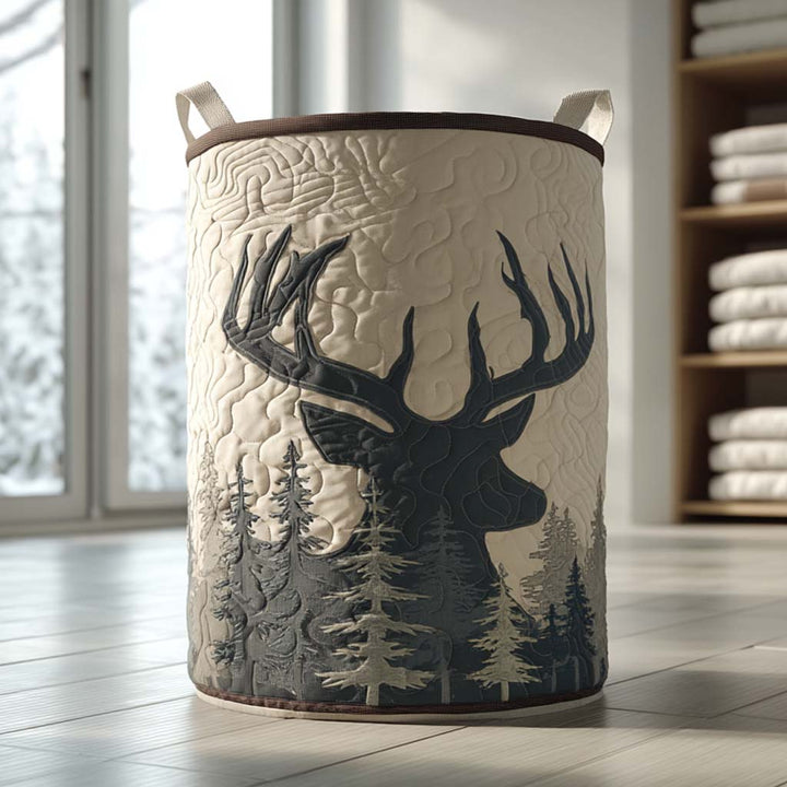 Deer-Patterned Upholstered Laundry Basket