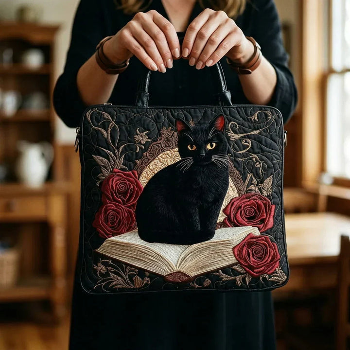 Handcrafted Quilted Bag featuring Black Cat Among Books
