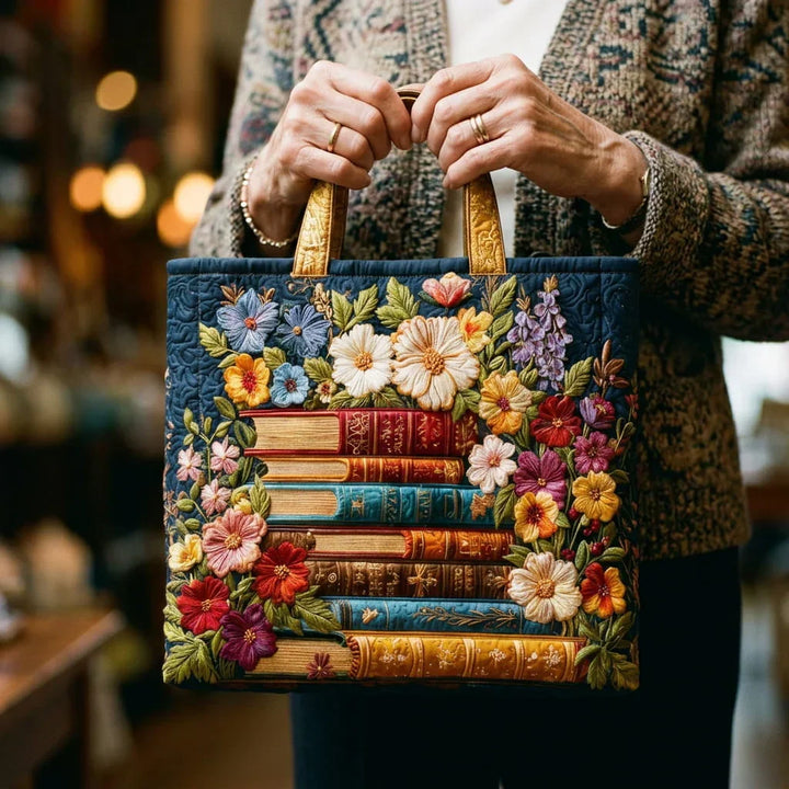 Floral Pattern Artisan Tote with Book Design