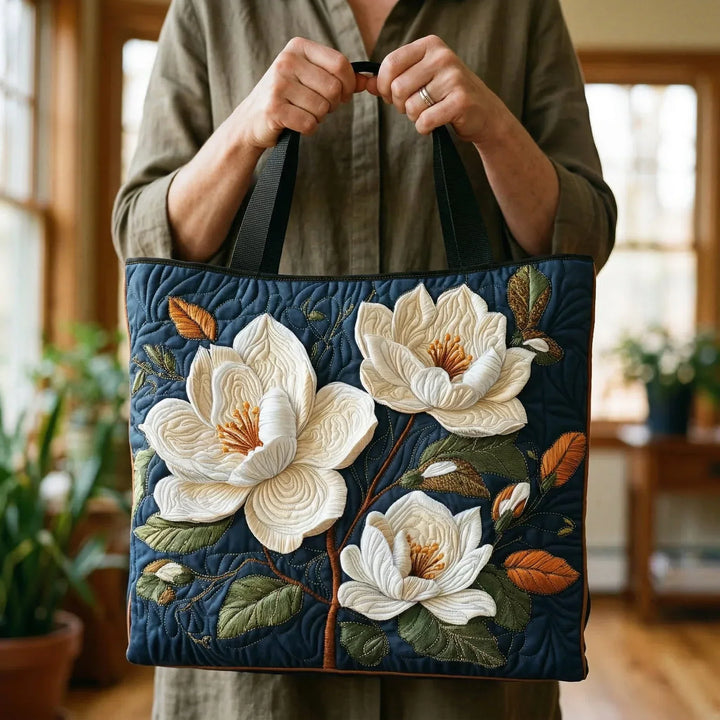 Handcrafted Quilted Tote - Elegant Magnolia Design