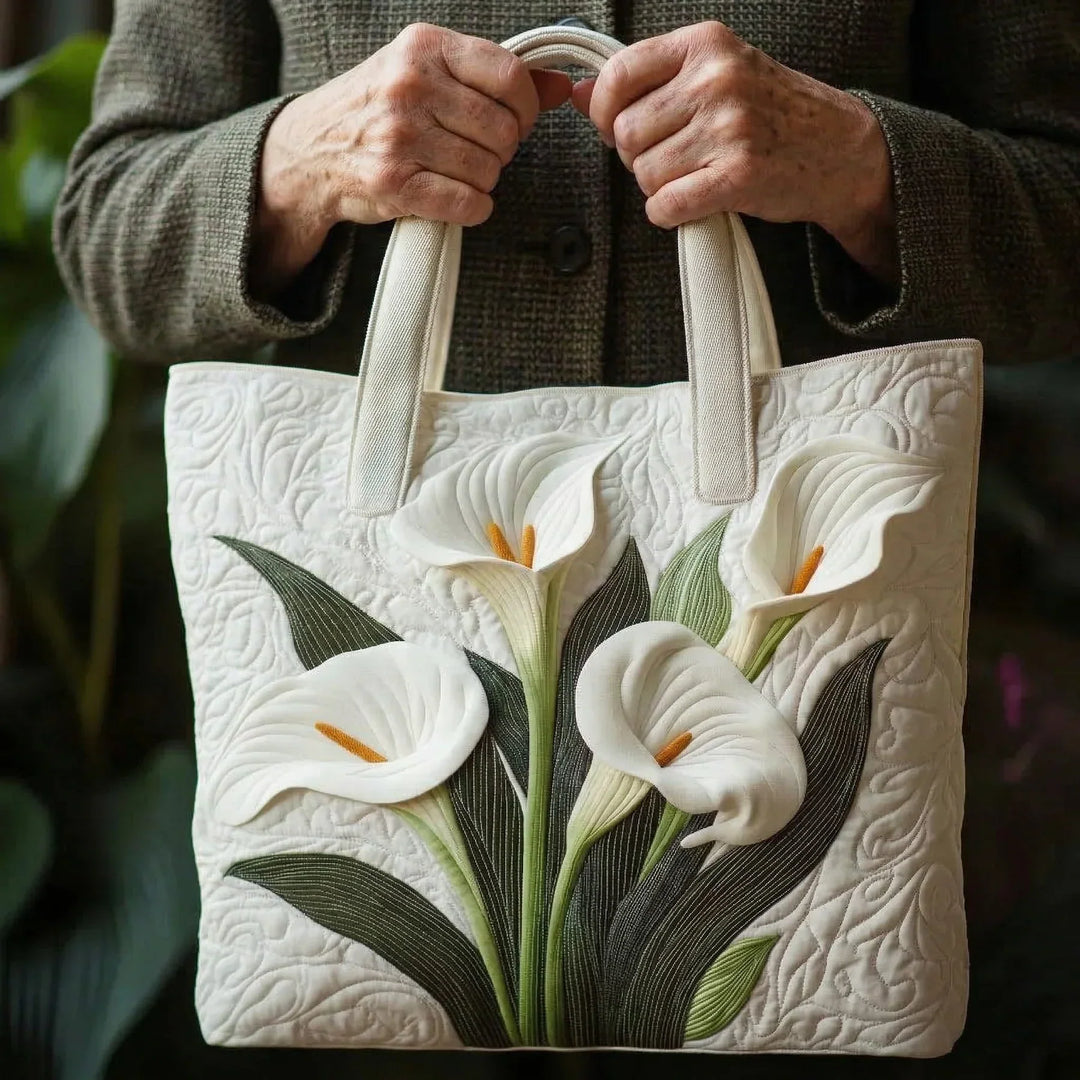Artisan Quilted Bag - White Calla Lily Design