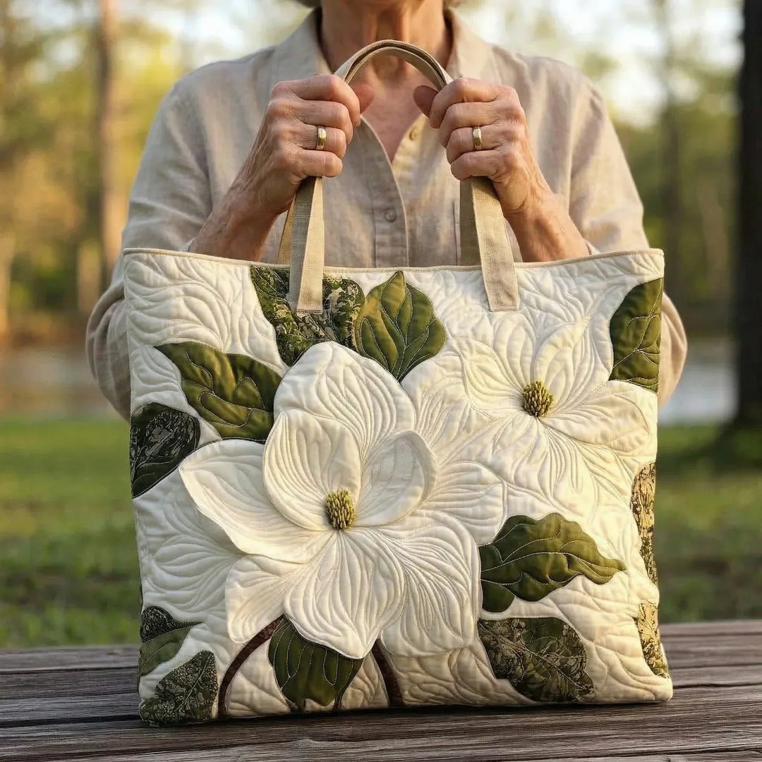 Artisan Quilted Bag - Graceful White Lilies Design