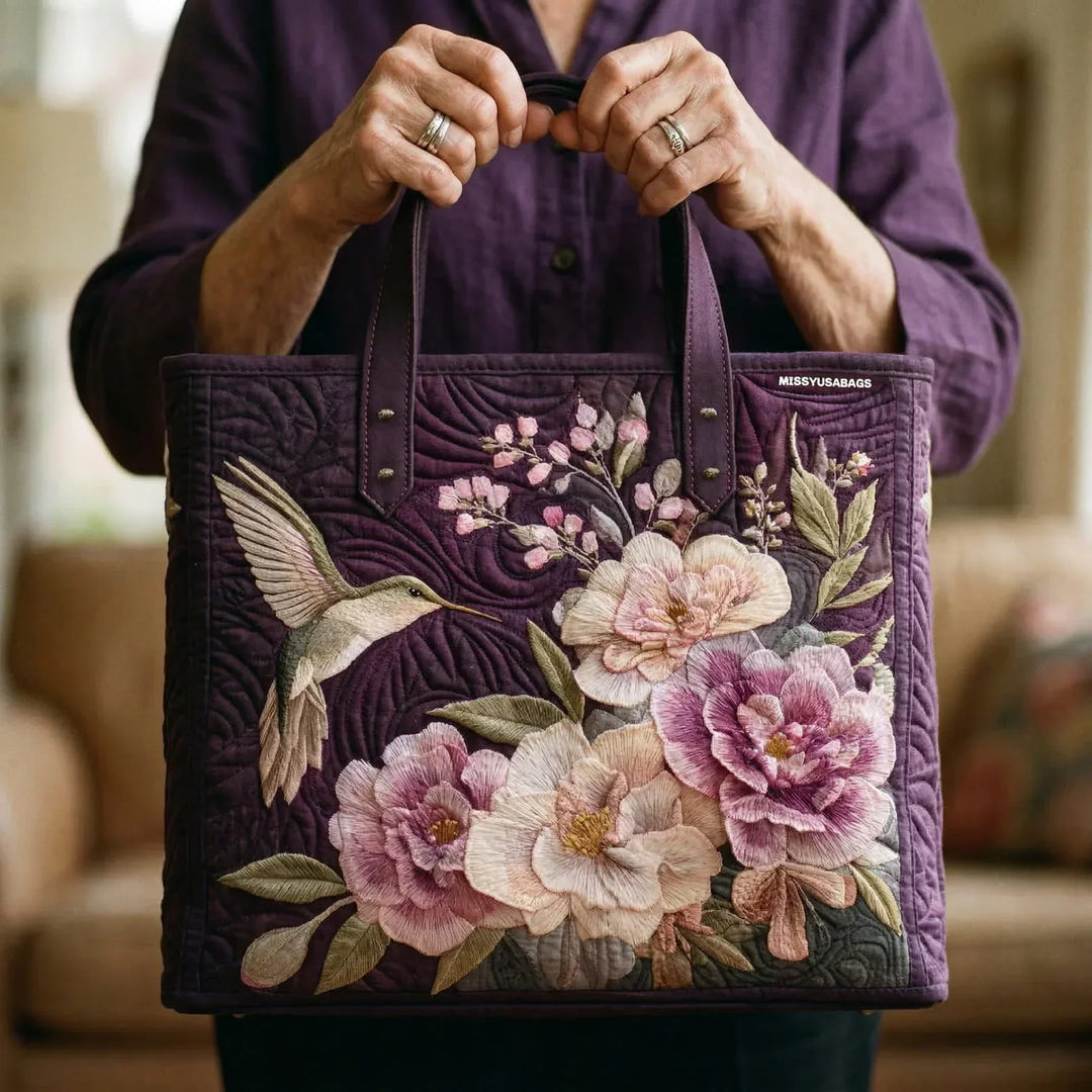 Artisan Quilted Bag - Hummingbird and Orchid Design