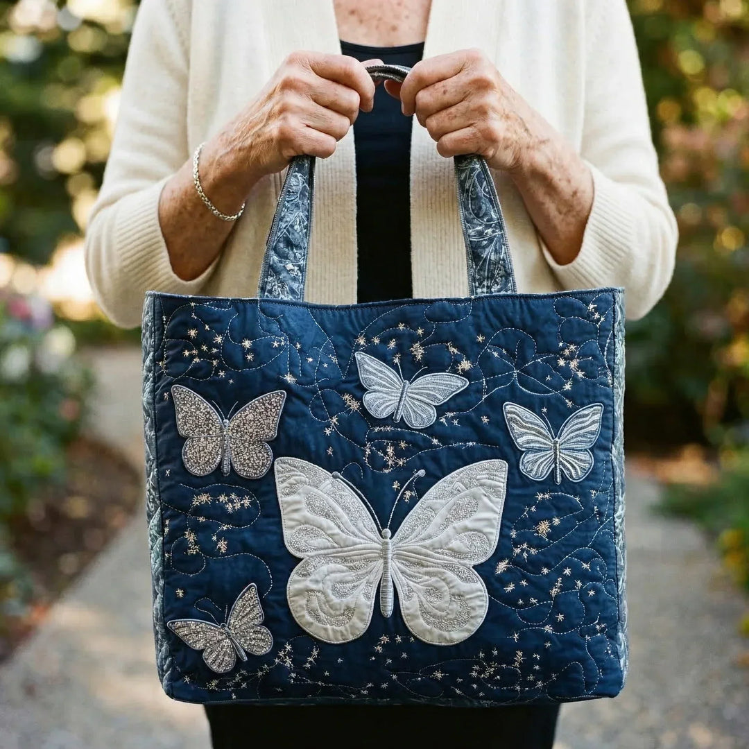 Handcrafted Silver Butterfly Tote Bag