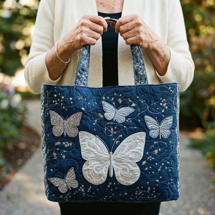 Handcrafted Silver Butterfly Tote Bag