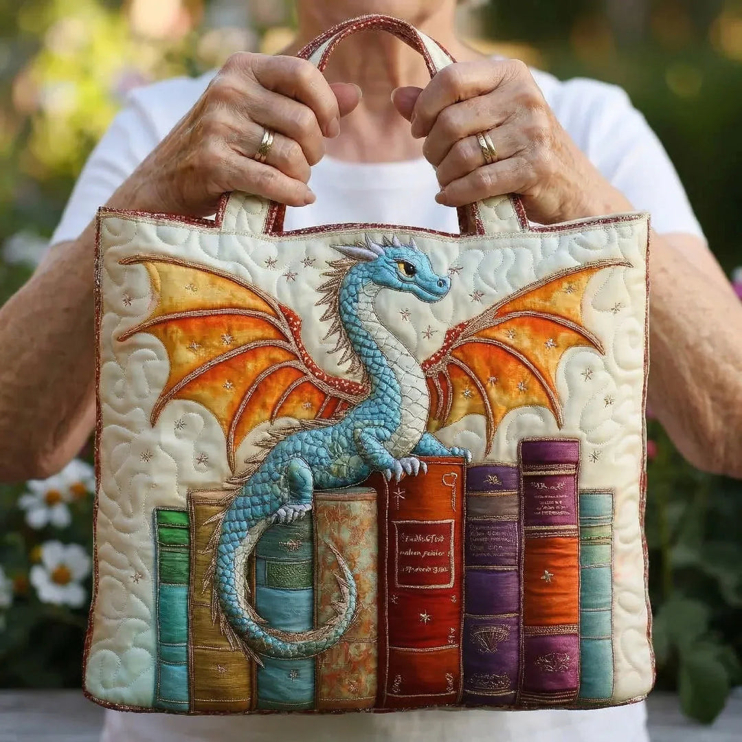 Emerald Green Dragon Book Guardian Quilted Tote